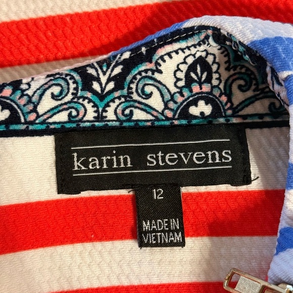 Karin Steven’s Shift Women's Pink White Blue Sleeveless Summer Dress Size 12 - Picture 7 of 16